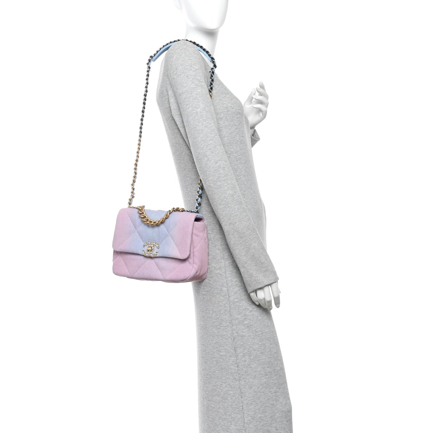 Chanel Denim Quilted Medium Chanel 19 Flap Blue Pink 2 of 11