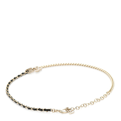 Chanel Metal Calfskin Crystal Double CC Short Necklace Black Gold 3 of 4