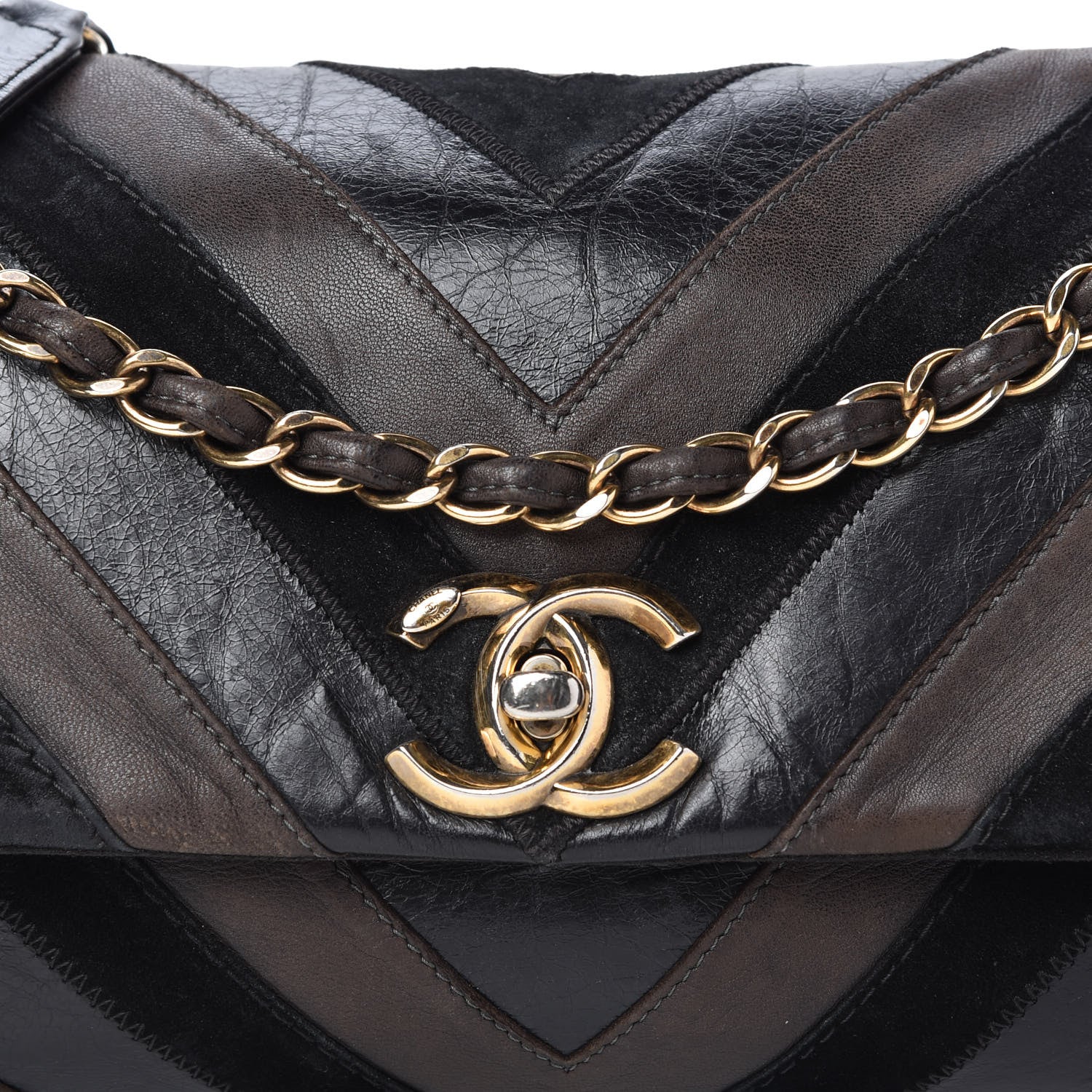 Chanel Suede Lambskin Glazed Calfskin Lady Vintage Chevron Flap Black Brown 10 of 10
