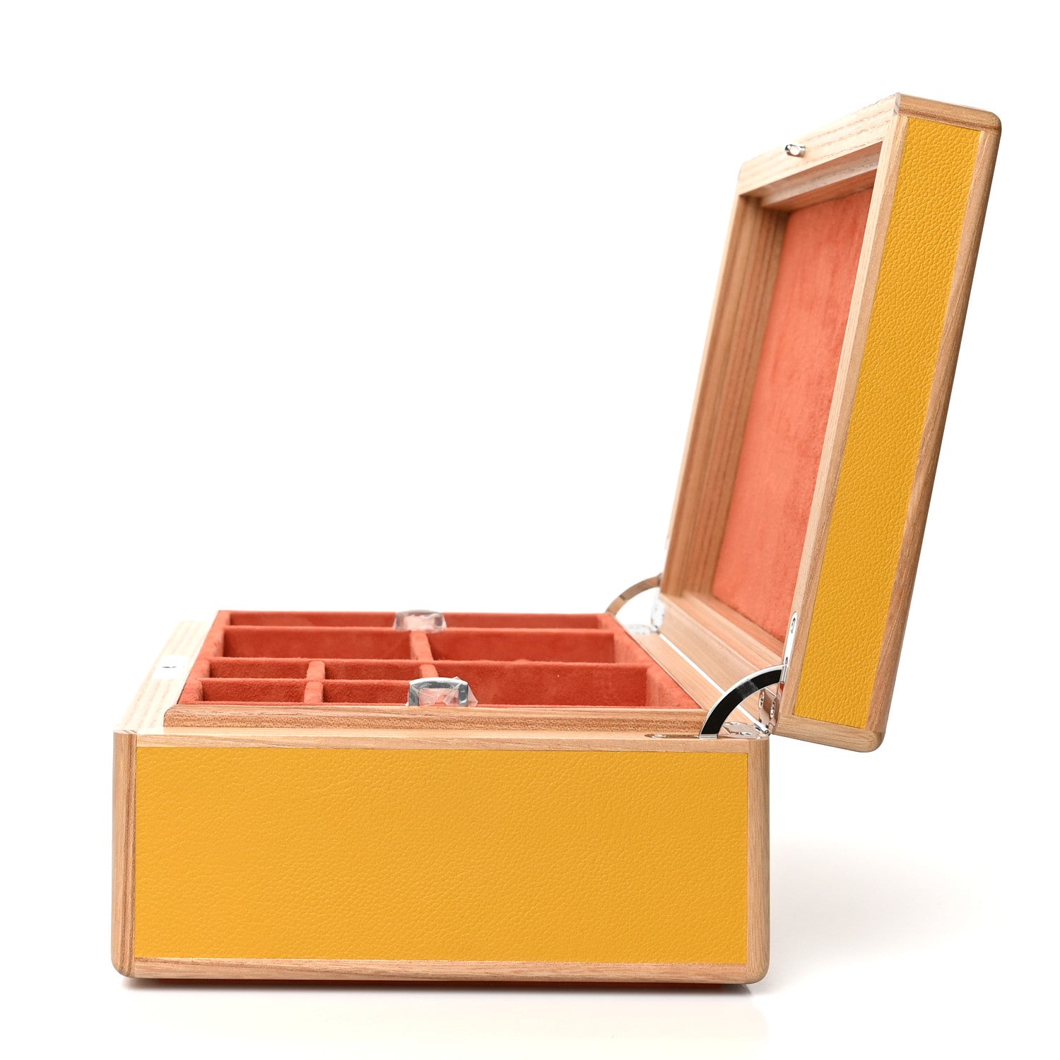 Hermes Elm Wood Evercolor Amalthee Watch Jewelry Box GM Jaune Ambre 4 of 9