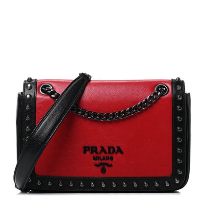 Prada Glace Calfskin Studded Crossbody Fuoco Black 1 of 4