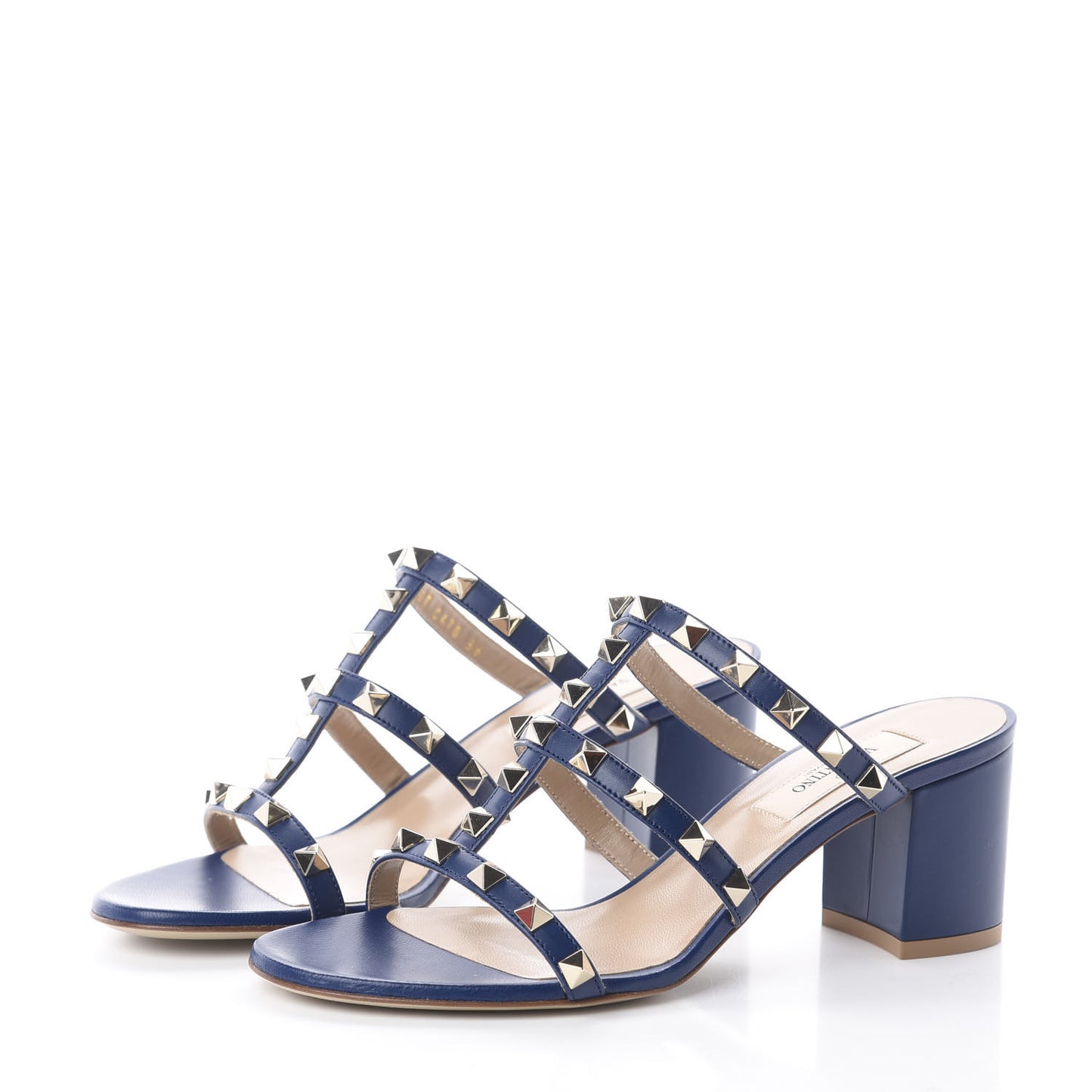 Calfskin Rockstud 60mm Caged Slide Sandals 36 Light Ocean