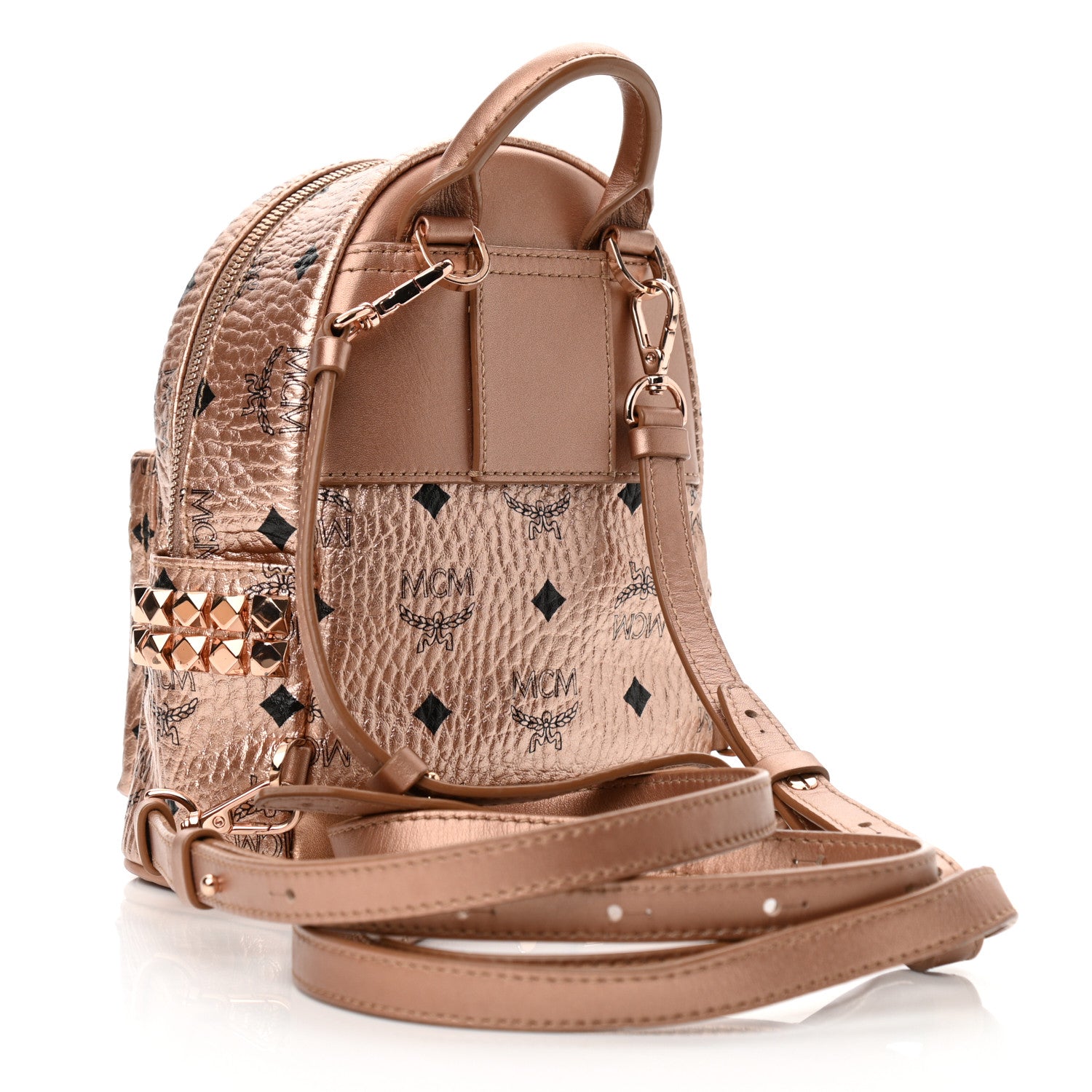 MCM Metallic Visetos Studded X-Mini Bebe Boo Backpack Champagne Gold 2 of 9