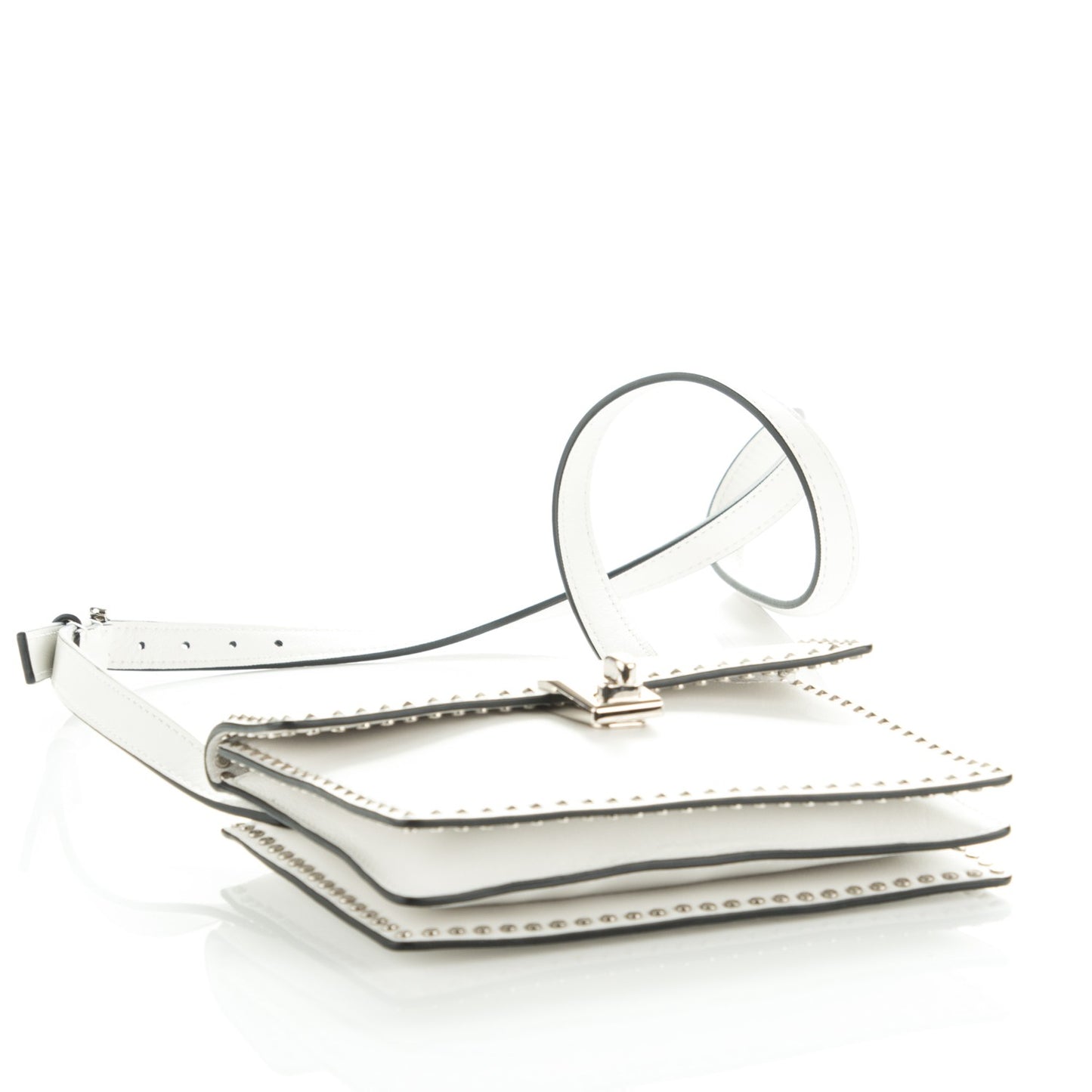 Calfskin Small Rockstud Cabana Crossbody Bag Bianco