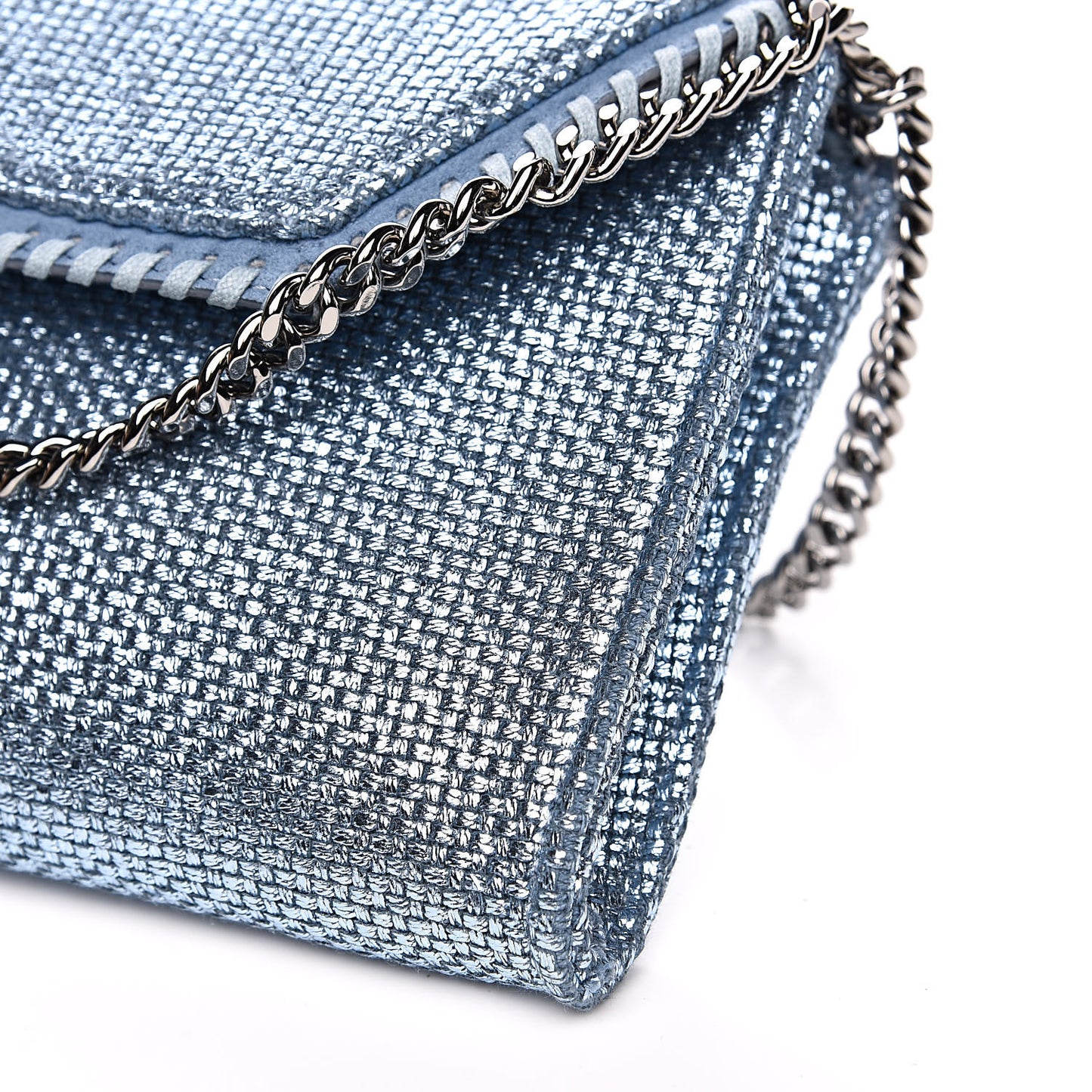 Metallic Woven Raffia Falabella Mini Crossbody Blue