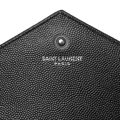 Saint Laurent Grain De Poudre Matelasse Chevron Monogram Chain Wallet Black 6 of 9