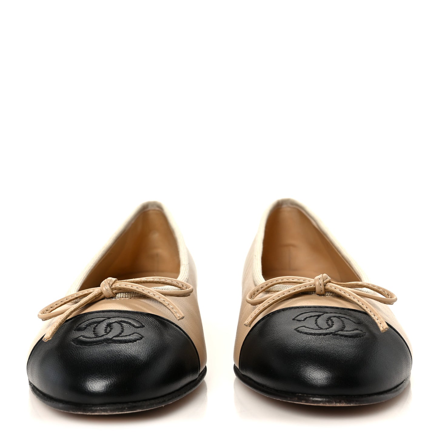 Lambskin Cap Toe CC Ballerina Flats 37 Beige Black