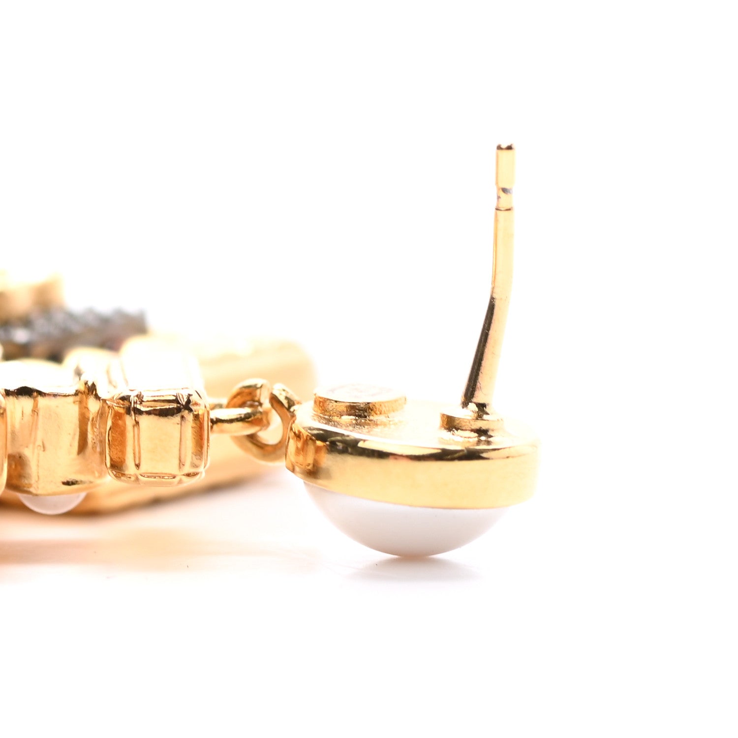 Chanel Crystal Pearl CC Perfume Bottle Drop Earrings Gold 5 of 5