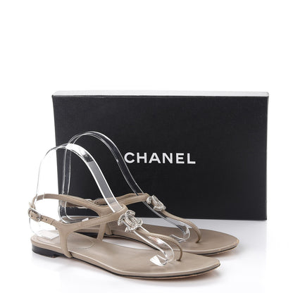 Chanel Lambskin Crystal CC Thong Sandals 38.5 Beige 12 of 12