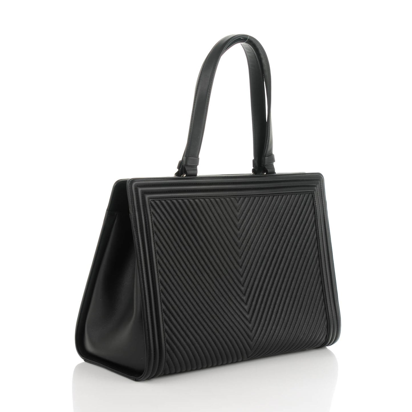 Calfskin Chevron Quilted Boy Shopping Tote Black