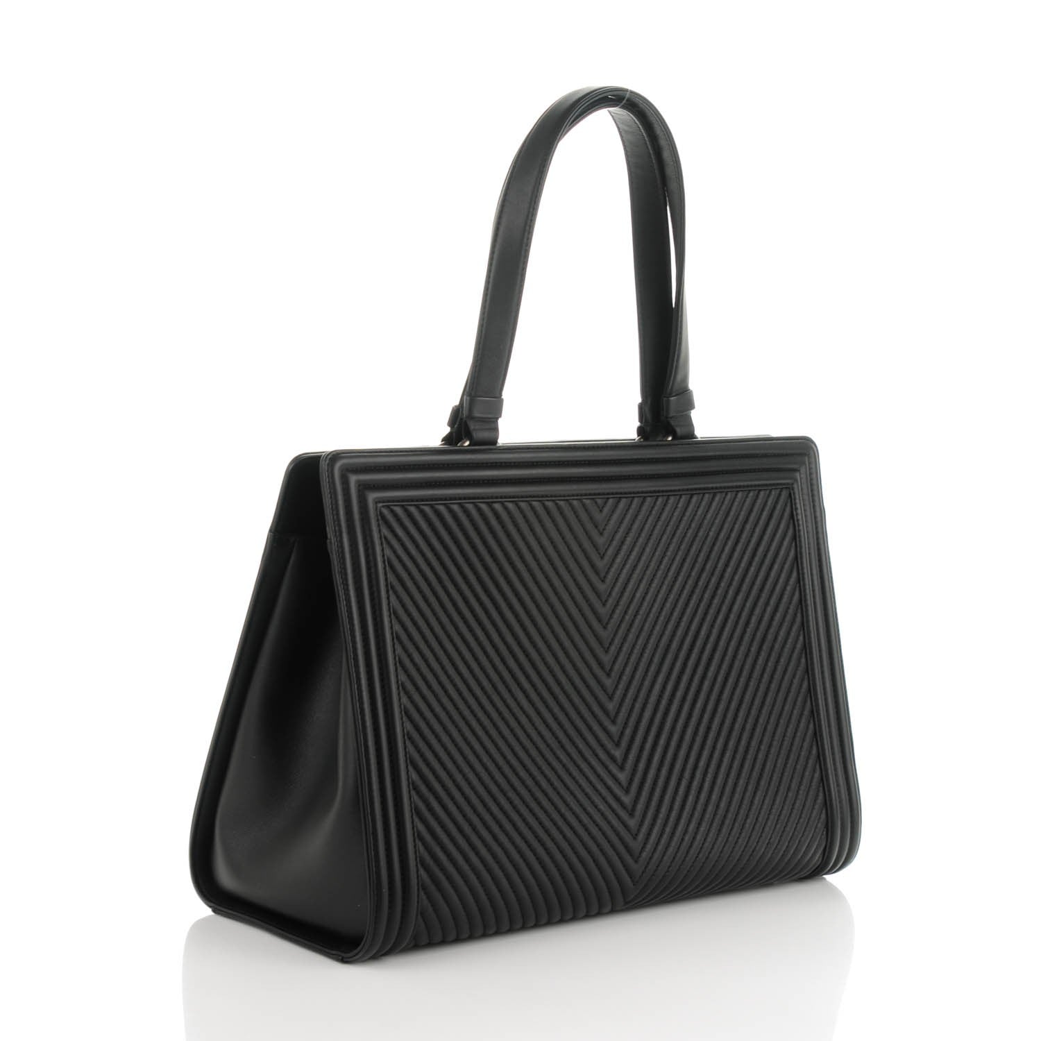 Chanel Calfskin Chevron Quilted Boy Shopping Tote Black 3 of 7