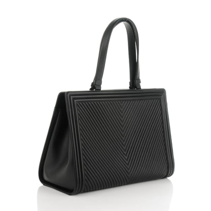 Chanel Calfskin Chevron Quilted Boy Shopping Tote Black 3 of 7