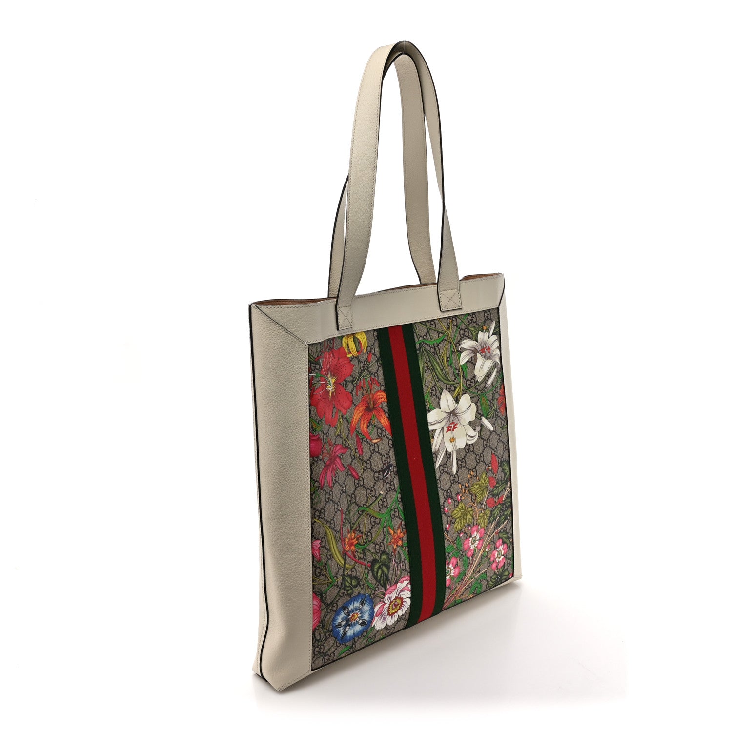 Gucci GG Supreme Monogram Flora Web Ophidia Vertical Shopping Tote White 5 of 14