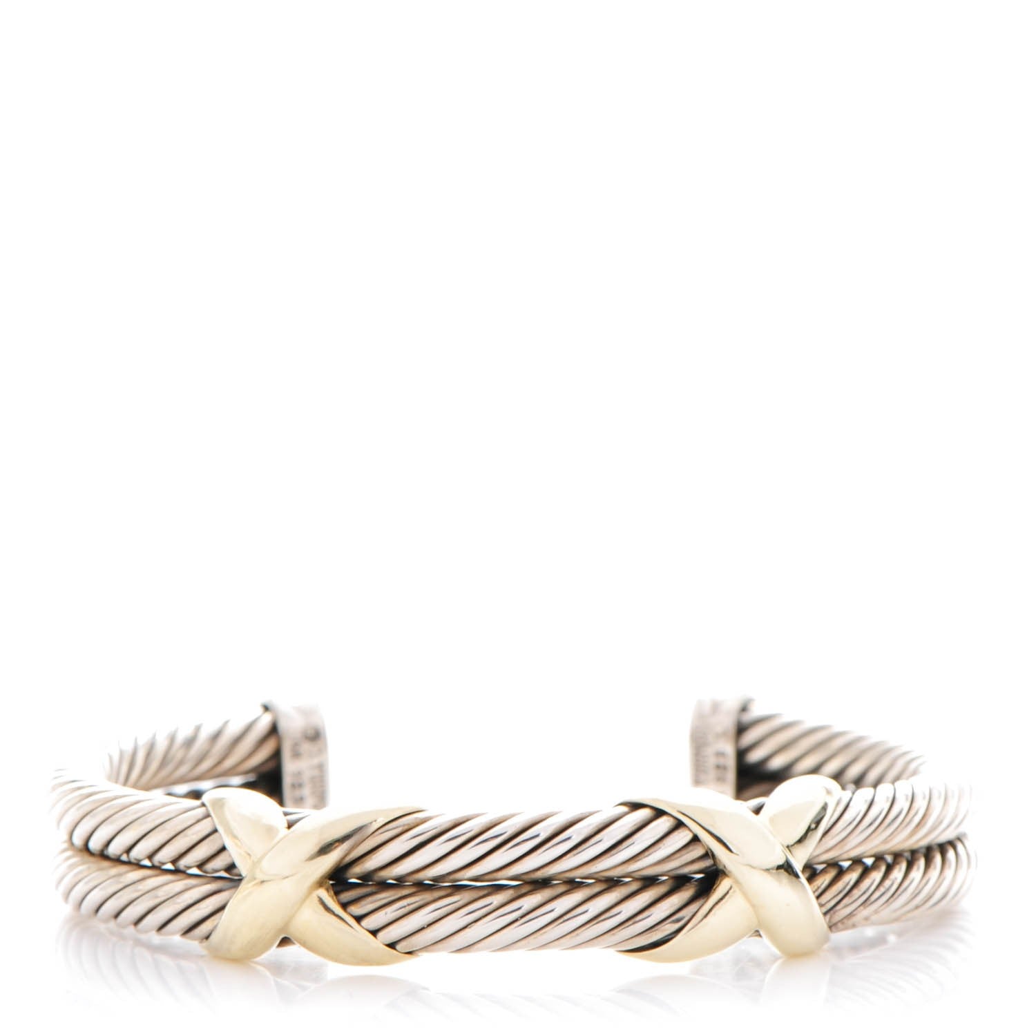 David Yurman Sterling Silver 14K Yellow Gold 10mm Double X Bracelet 1 of 4