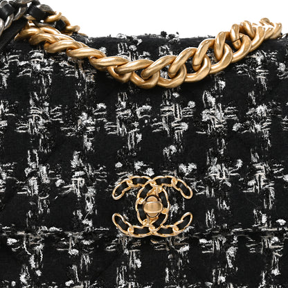 Chanel Tweed Quilted Large Chanel 19 Flap Black Silver Ecru 8 of 11