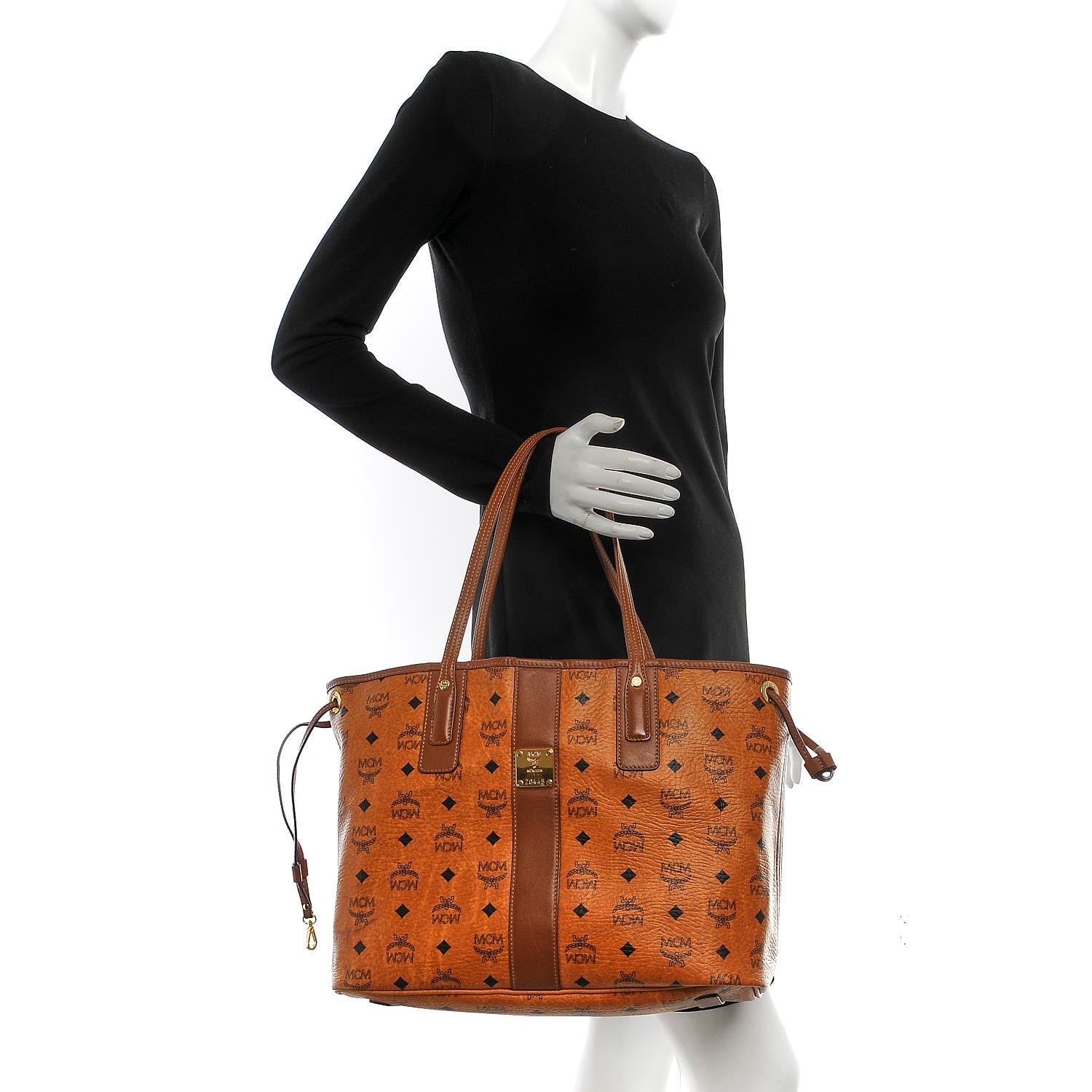 MCM Visetos Medium Liz Reversible Shopper Tote Cognac 2 of 13