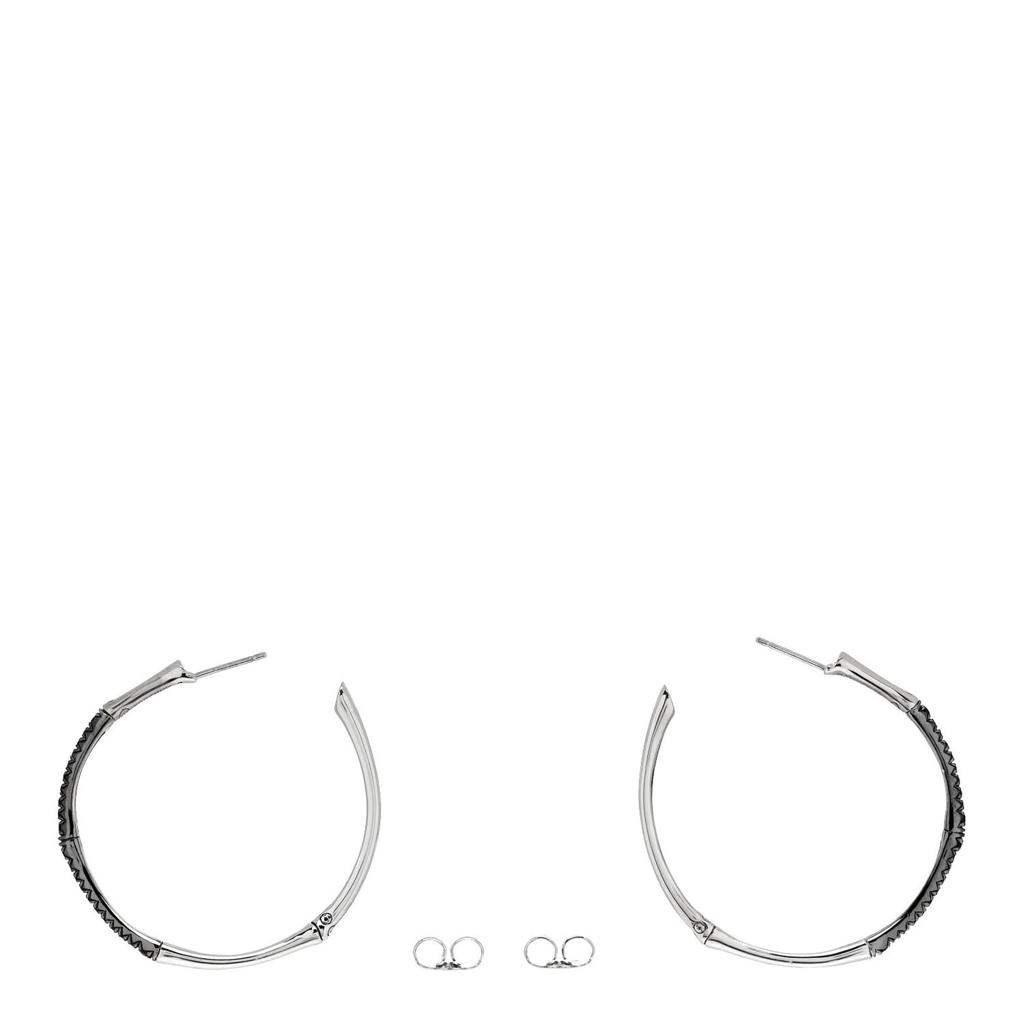 Sterling Silver Black Sapphire Large Bamboo Hoop Earrings