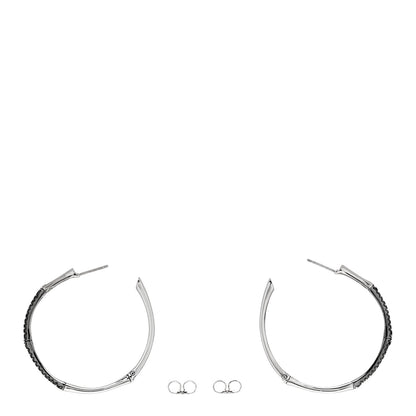 John Hardy Sterling Silver Black Sapphire Large Bamboo Hoop Earrings 3 of 5