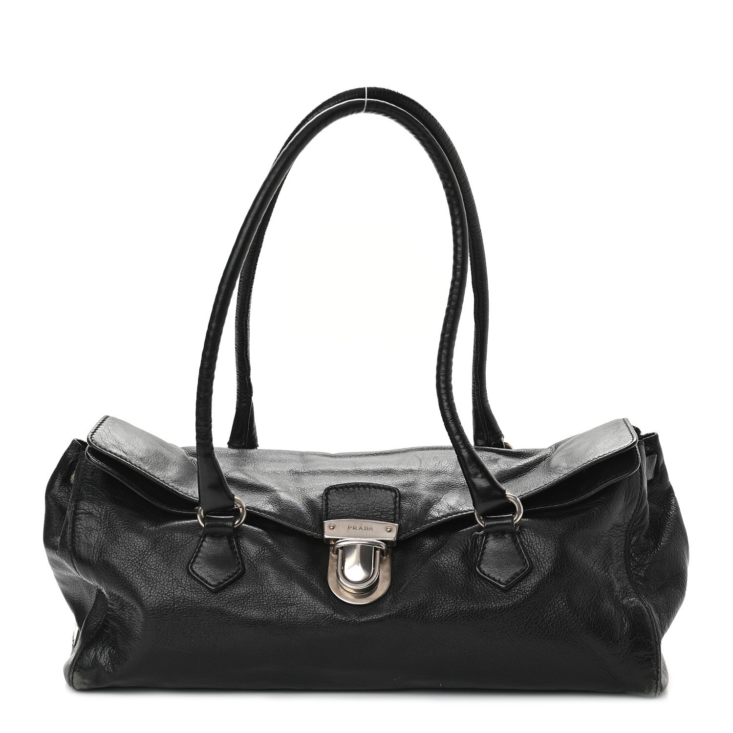 Prada Royal Calf Easy Foldover Pushlock Satchel Black 1 of 12