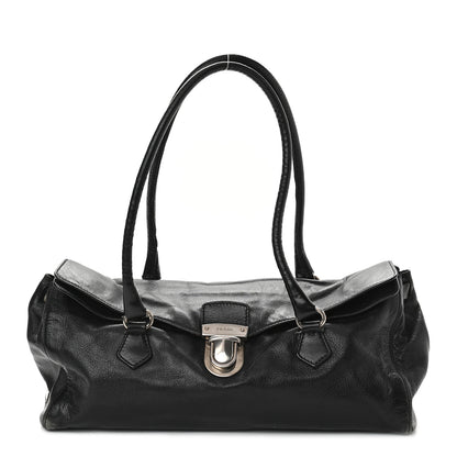Prada Royal Calf Easy Foldover Pushlock Satchel Black 1 of 12