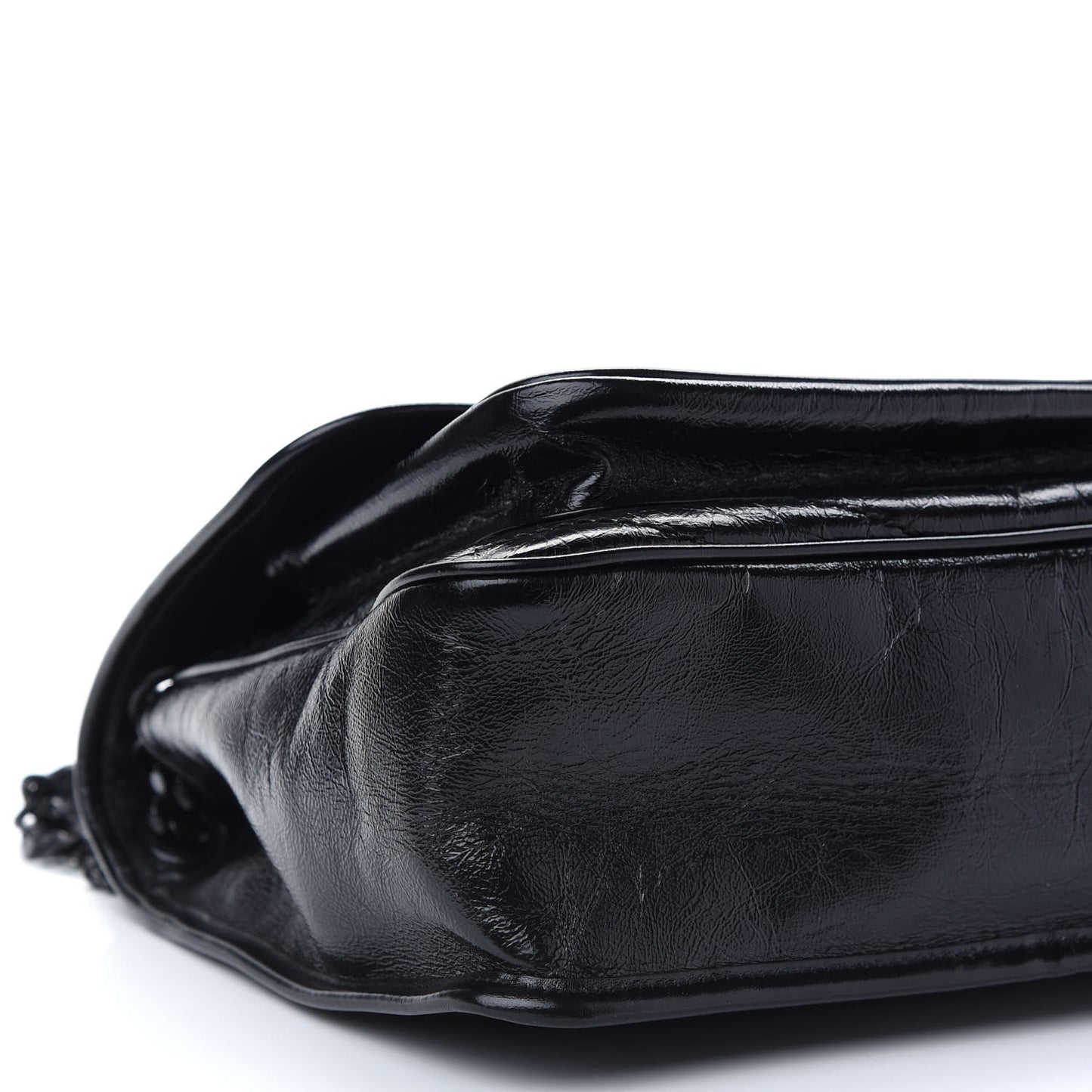 Crinkled Calfskin Matelasse Monogram Medium Niki Chain Satchel Black