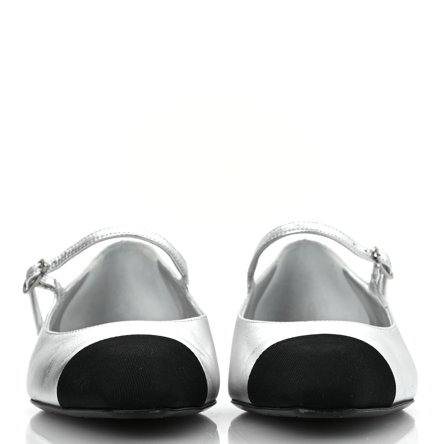 Laminated Calfskin Grosgrain Mary Janes Flats 36.5 Silver Black