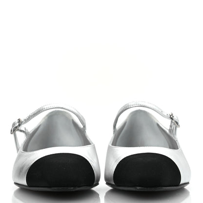 Chanel Laminated Calfskin Grosgrain Mary Janes Flats 36.5 Silver Black 3 of 11