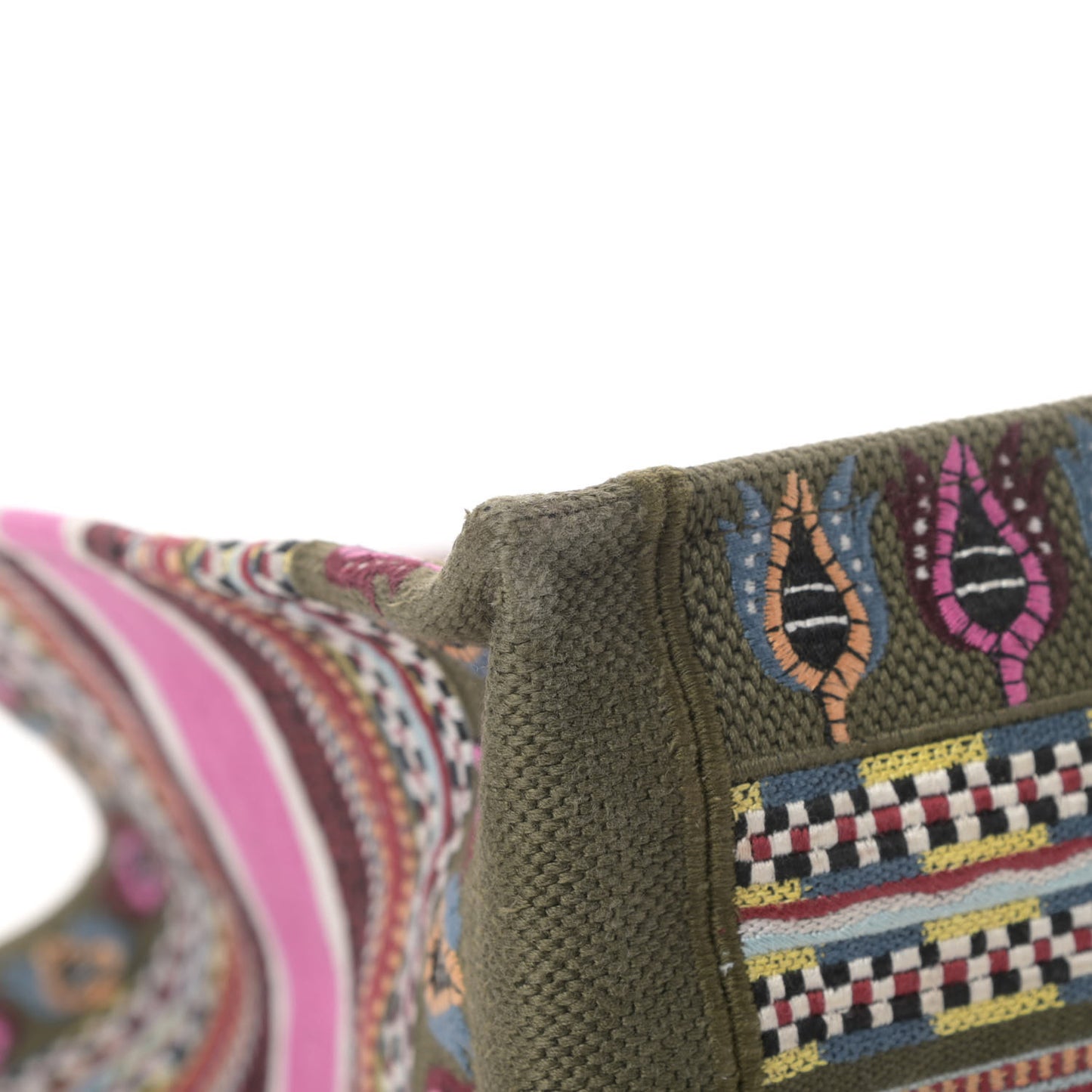 Canvas Embroidered Book Tote Olive Multicolor