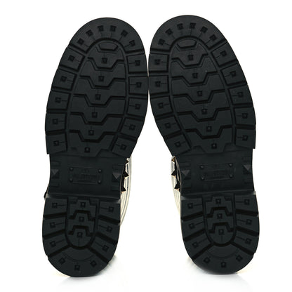 Valentino Garavani Calfskin Nylon Quilted Waterproof Rockstud 40mm Biker Boots 39 Black 5 of 9