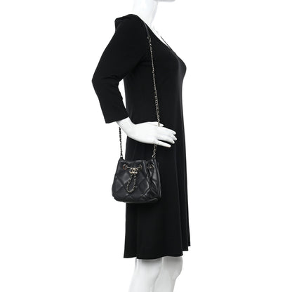 Chanel Lambskin Quilted CC Dweller Drawstring Bucket Bag Black 2 of 11