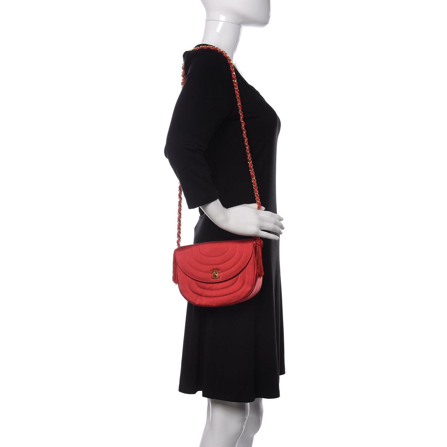 Satin Quilted Flap Shoulder Bag Red