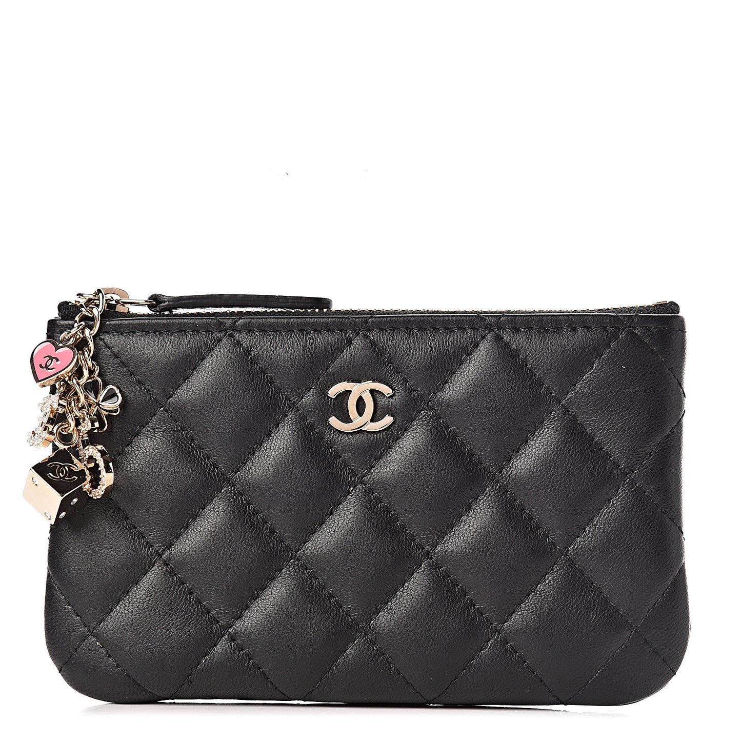 Lambskin Quilted Casino Coin Purse Black