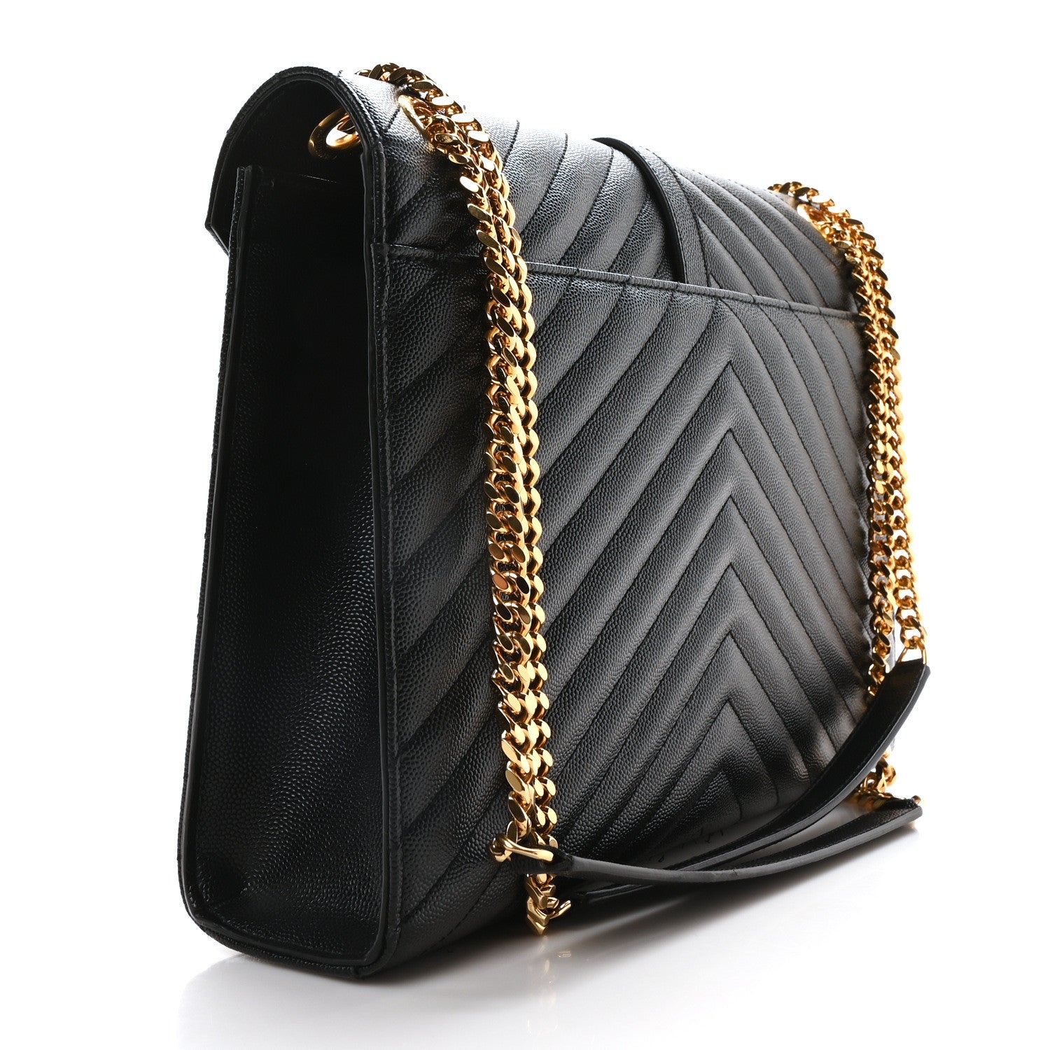 Saint Laurent Grain De Poudre Matelasse Chevron Large Monogram Satchel Black 3 of 10