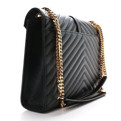 Saint Laurent Grain De Poudre Matelasse Chevron Large Monogram Satchel Black 3 of 10