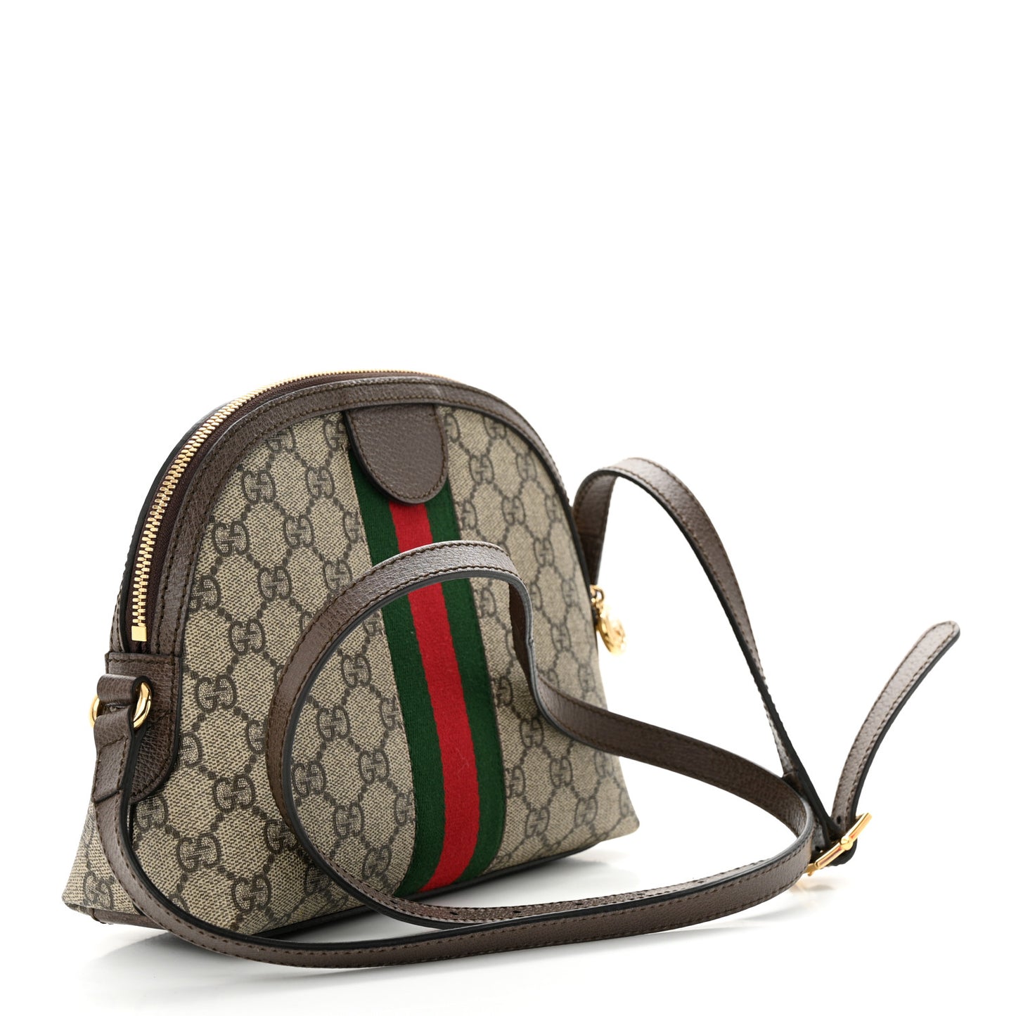 GG Supreme Monogram Textured Dollar Calfskin Web Small Ophidia Dome Shoulder Bag Beige Ebony New Acero