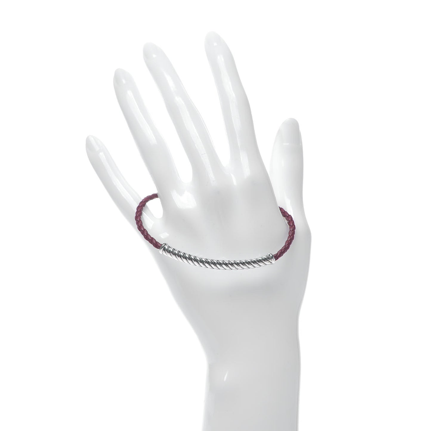 Sterling Silver Leather Cable Metro Bracelet Red