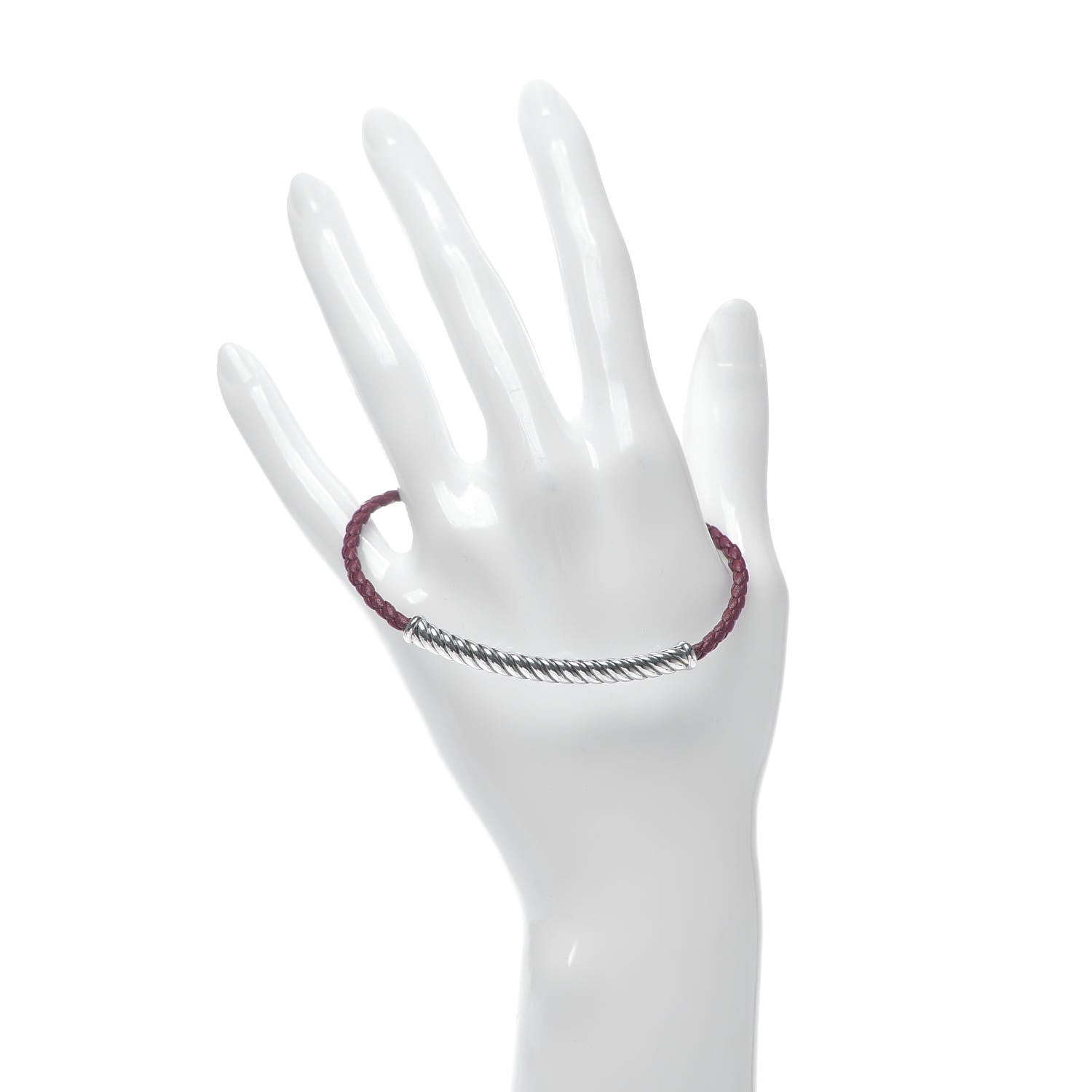 David Yurman Sterling Silver Leather Cable Metro Bracelet Red 2 of 5