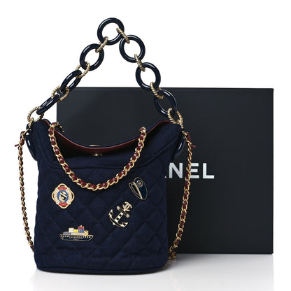 Chanel Wool Lambskin Quilted Paris Hamburg Charms Bucket Bag Dark Navy 10 of 10