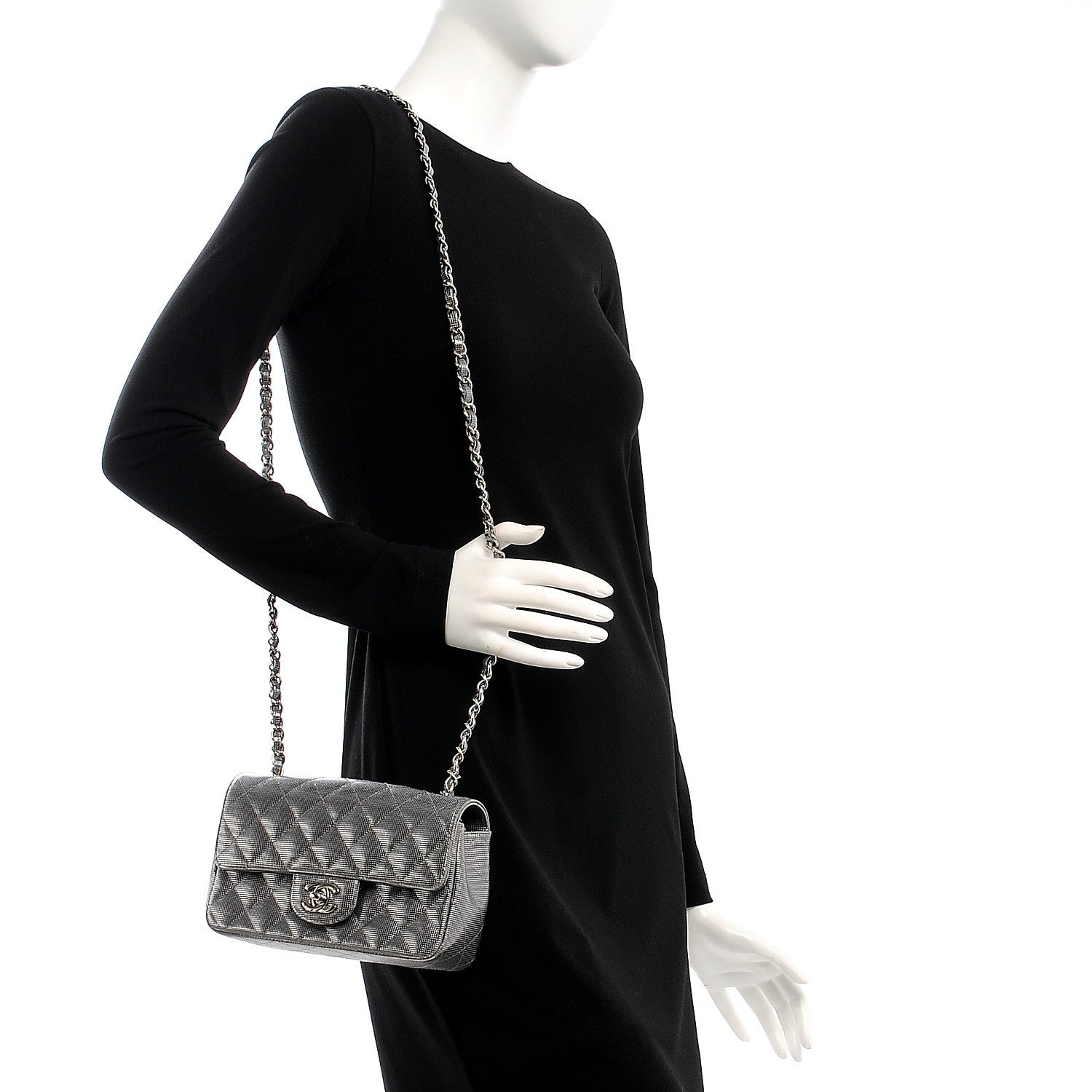 Chanel Metallic Calfskin Quilted Pixel Effect Mini Rectangular Flap Silver 2 of 7