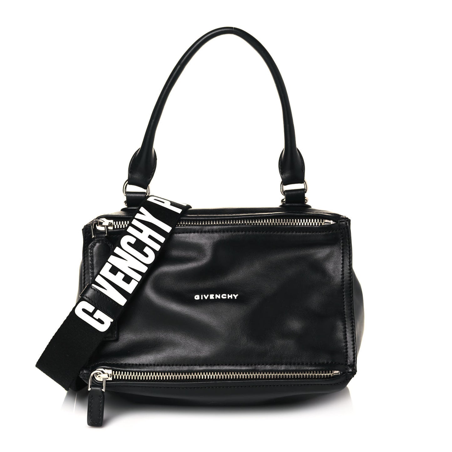 Calfskin Small Pandora Logo Strap Black