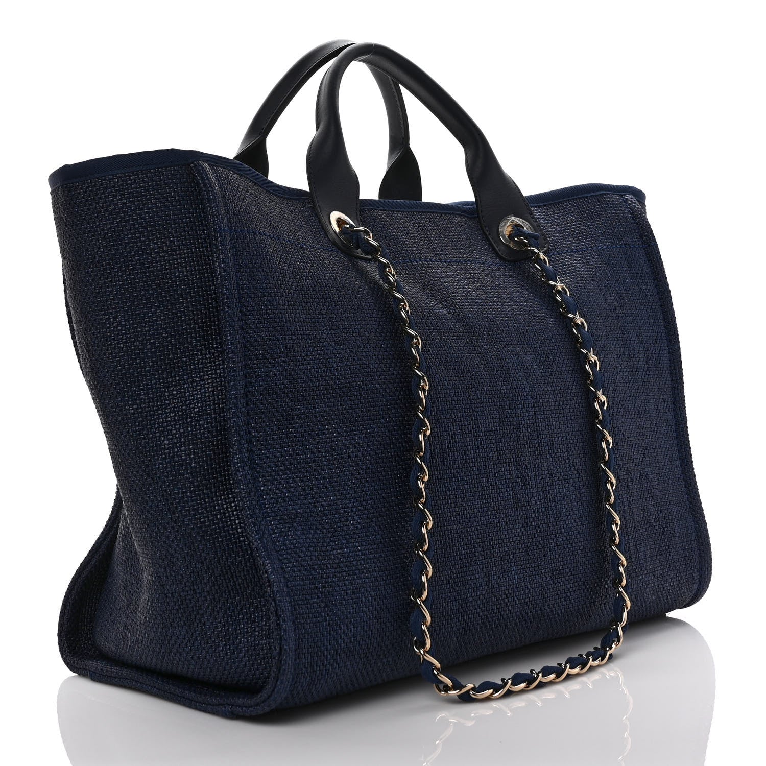 Chanel Woven Straw Raffia Medium Deauville Tote Navy 3 of 9