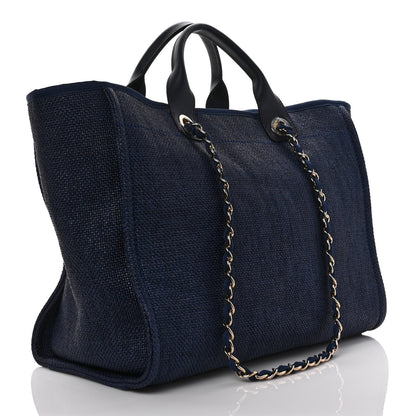 Chanel Woven Straw Raffia Medium Deauville Tote Navy 3 of 9