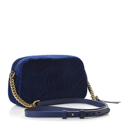 Gucci Velvet Matelasse Small GG Marmont Chain Shoulder Bag Cobalt 3 of 9
