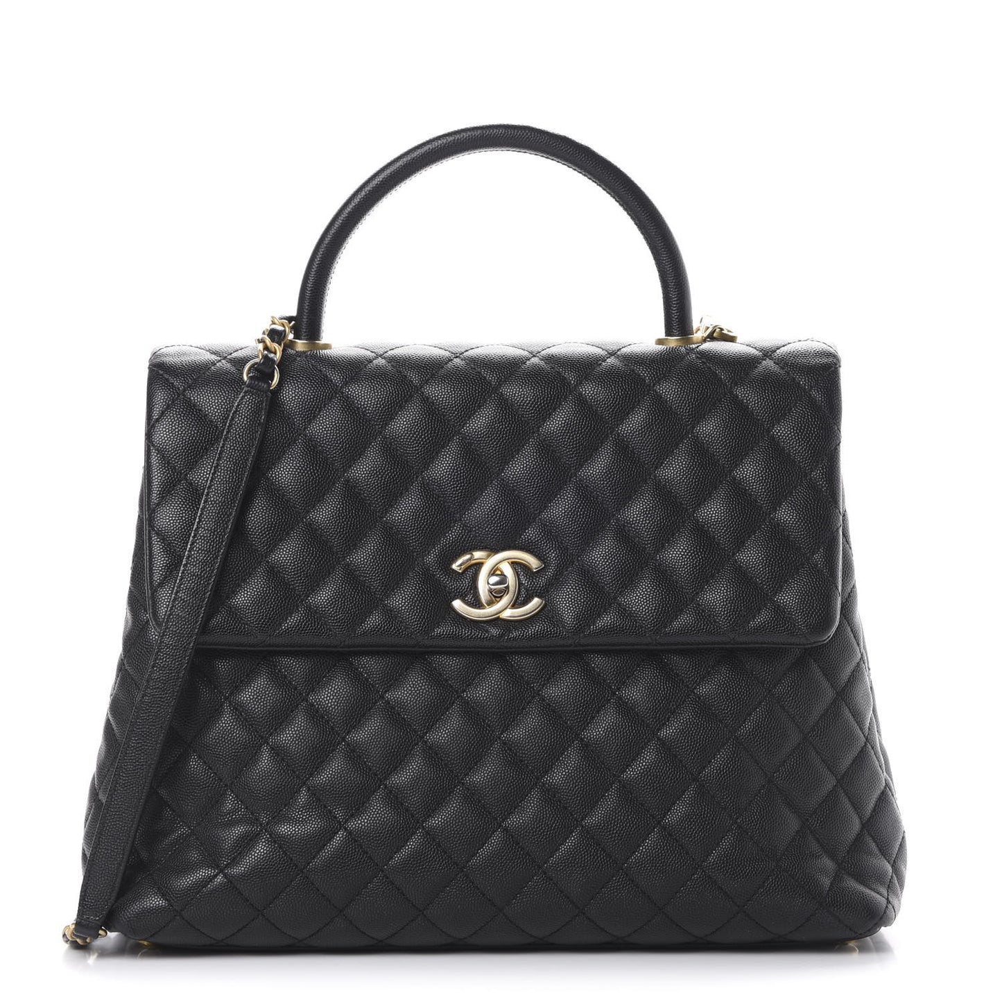 Caviar Quilted Large Coco Handle Flap Black