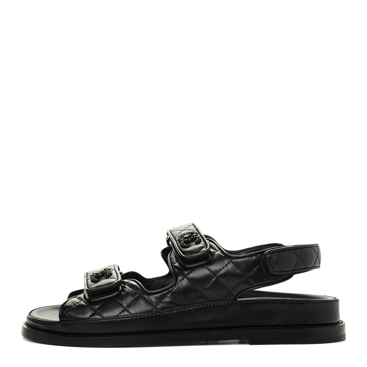 Lambskin Quilted Velcro Dad Sandals 38.5 So Black