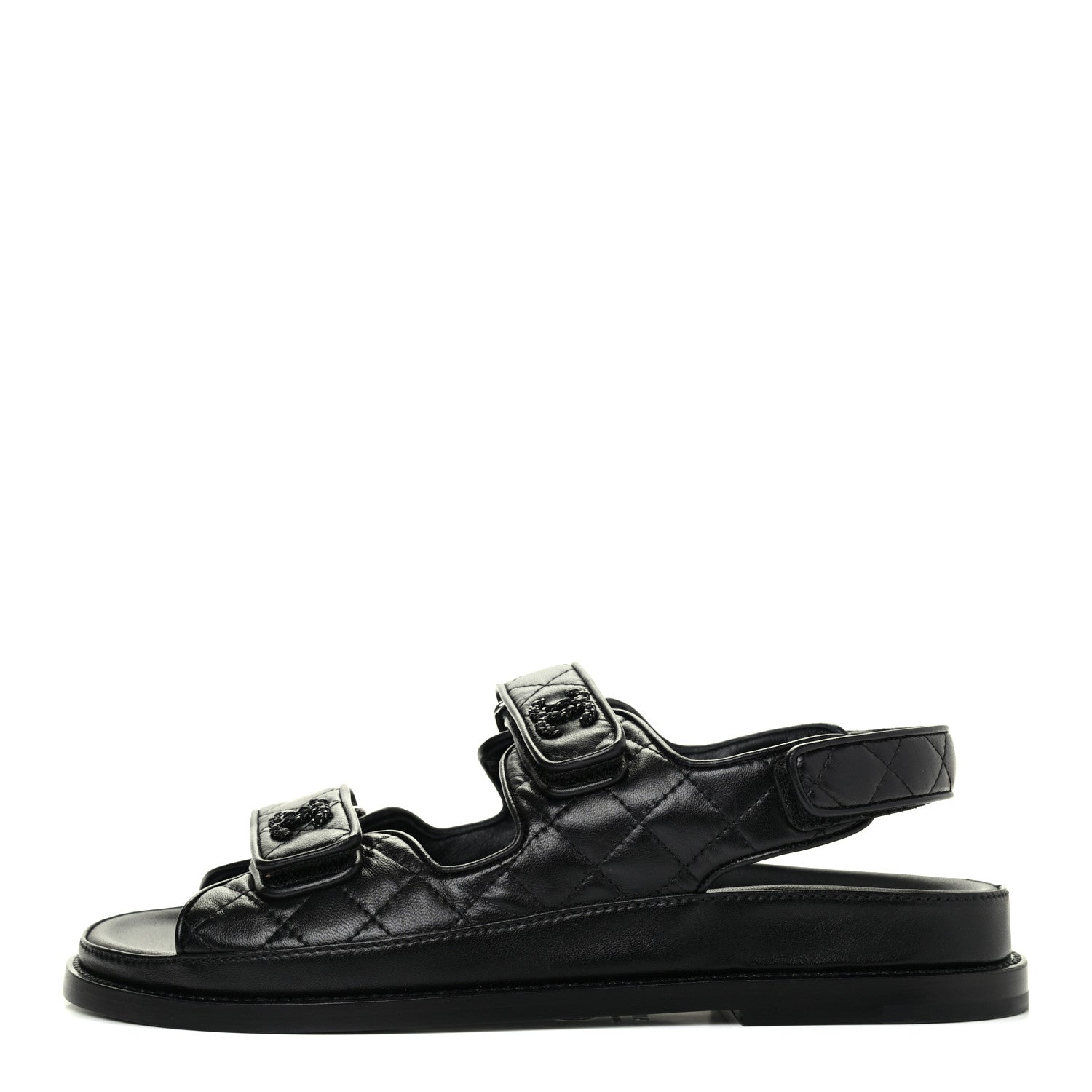 Chanel Lambskin Quilted Velcro Dad Sandals 38.5 So Black 1 of 9