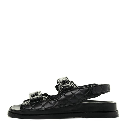 Chanel Lambskin Quilted Velcro Dad Sandals 38.5 So Black 1 of 9