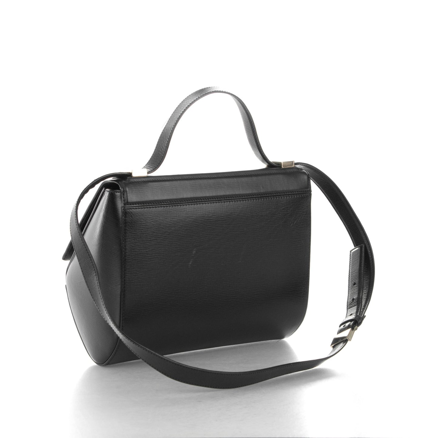 Textured Calfskin Medium Pandora Box Crossbody Bag Black