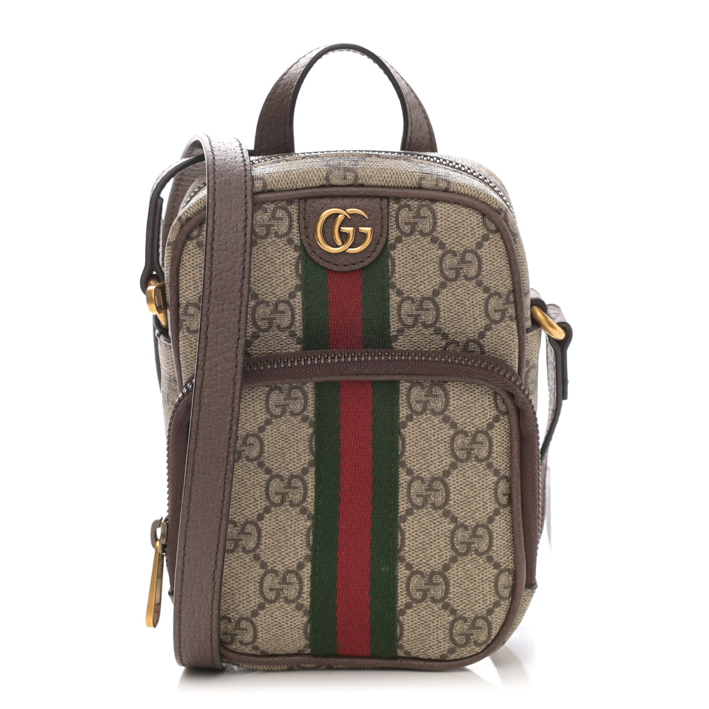 GG Supreme Monogram Web Mini Ophidia Double Zip Messenger Bag Beige New Acero