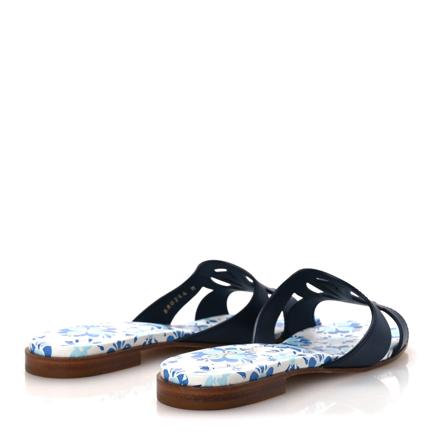 Calfskin Bloom LV Isola Flat Sandals 38 Navy